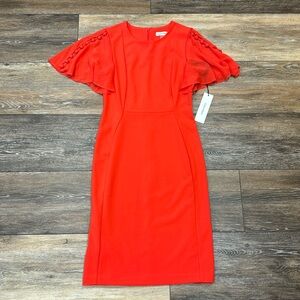 Calvin Klein Button Chiffon Flutter Sleeve Sheath Dress